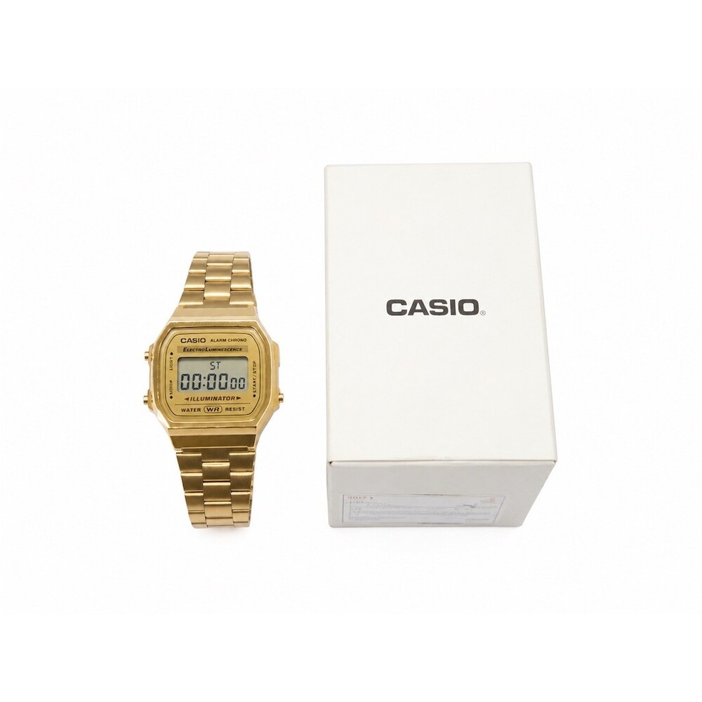 Casio Vintage Digital Wristwatch Gold Tone Alarm Chronograph Box